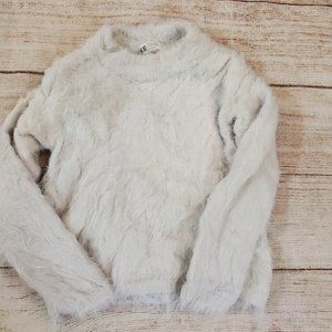 H&M fuzzy fluffy white sweater sz 10-12